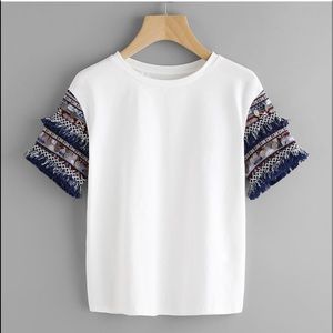 Coin Fringe Embroidered Sleeve tee